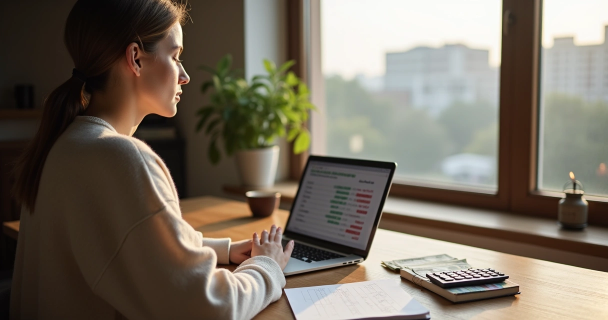 Pessoa refletindo com planilha financeira e luz entrando pela janela 