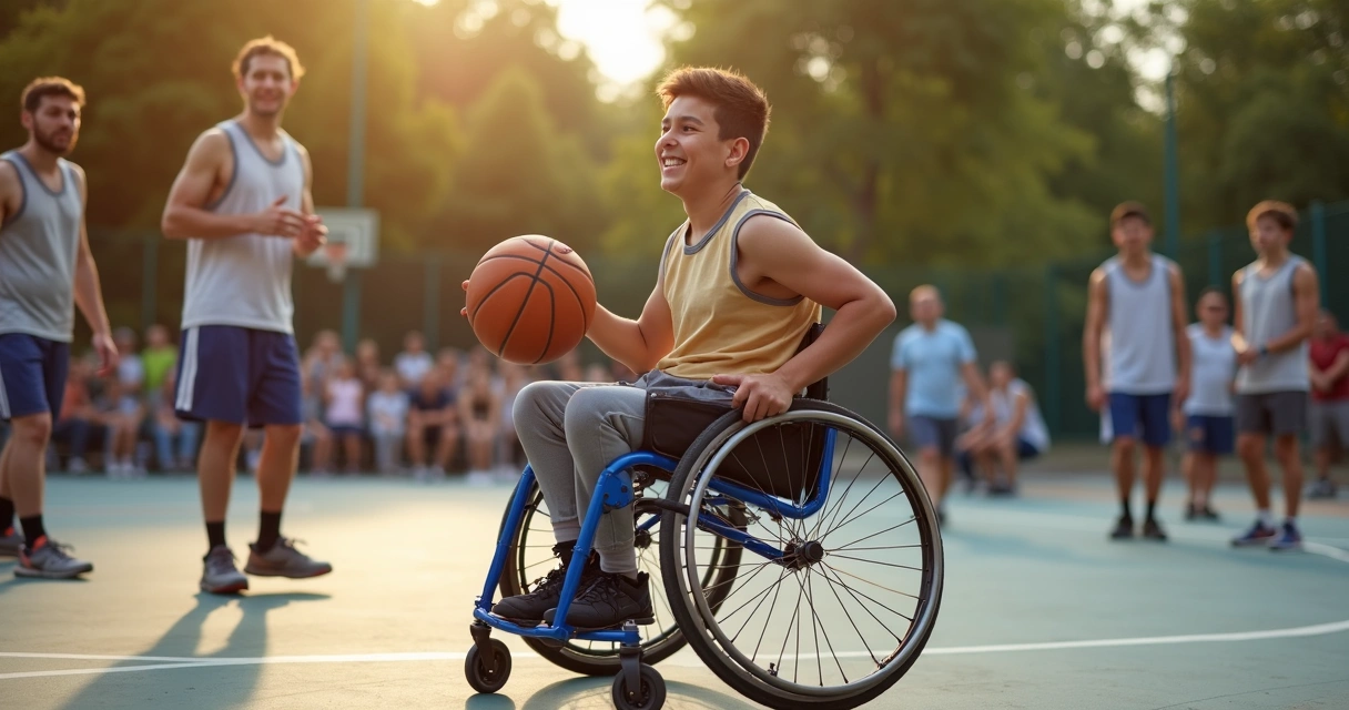 Jovem participando de esporte adaptado com cadeira de rodas 