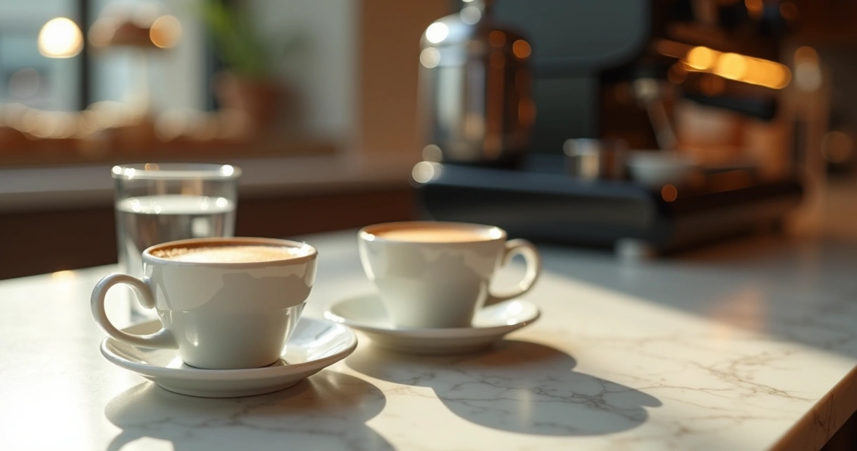 Xícara de espresso após o almoço em cafeteria 