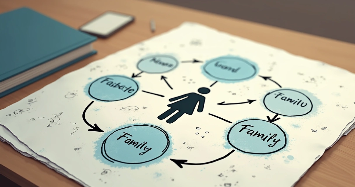 Esquema visual con círculos conectados por líneas, representando cadenas de lealtad familiares. 