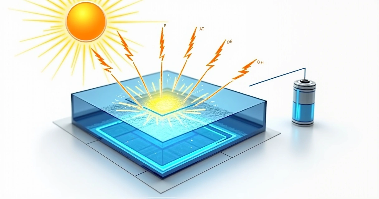 Esquema do efeito fotovoltaico em células solares 