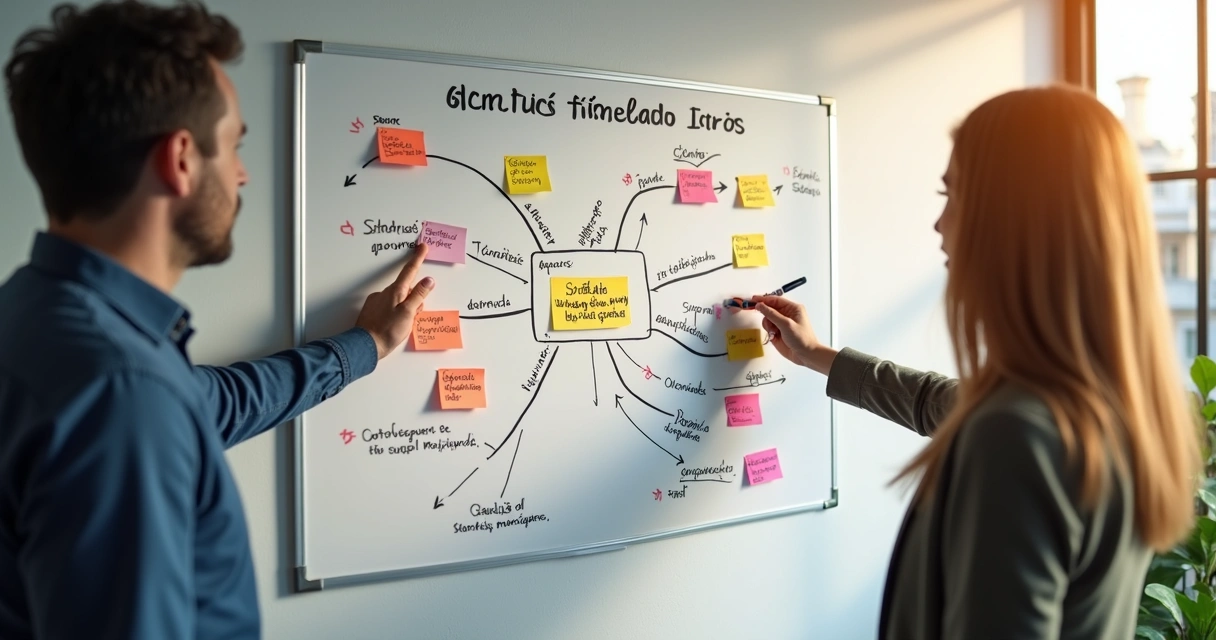Quadro branco com esquema para mapear crenças limitantes 