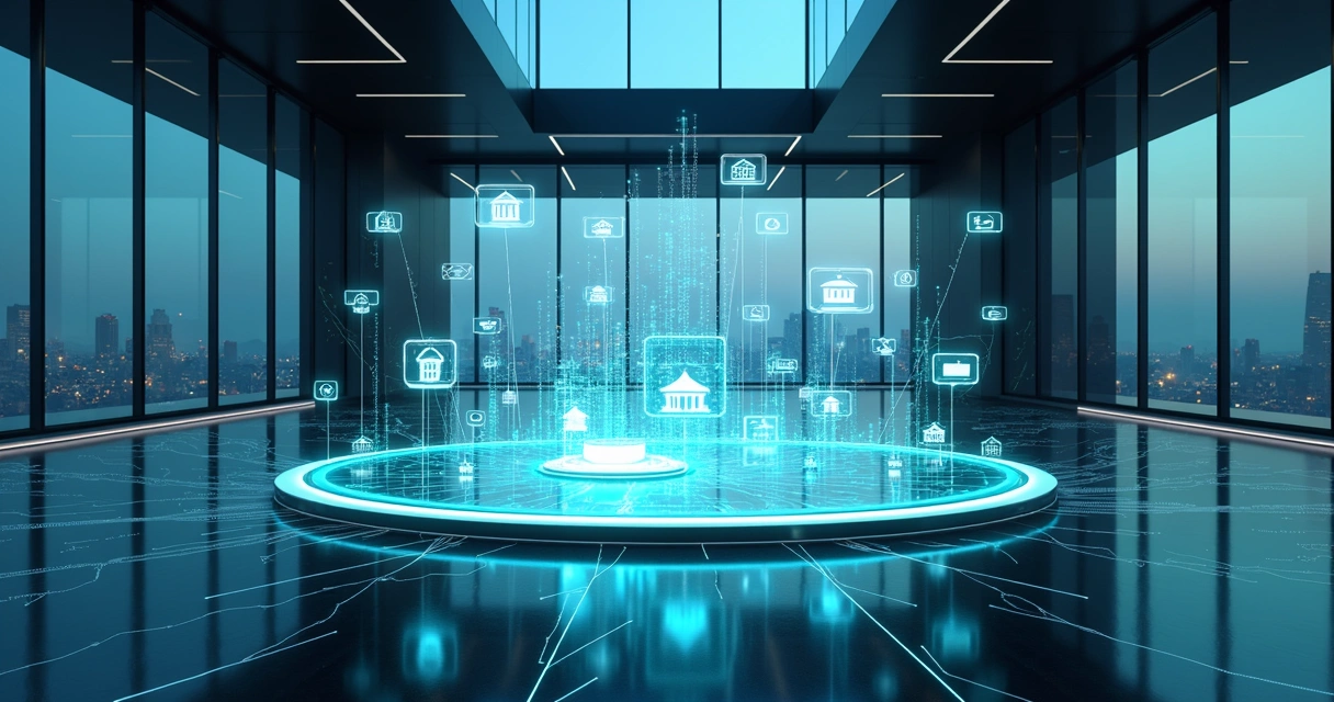 Centro abstrato de APIs financeiras conectando bancos e sistemas empresariais 