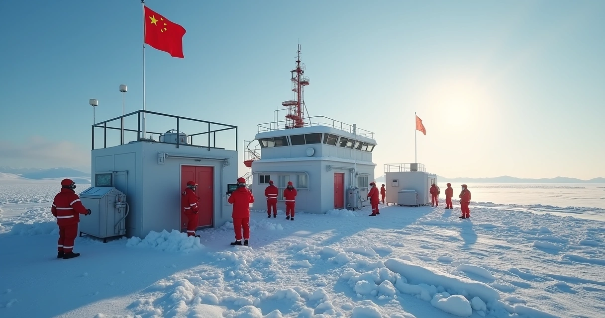 Estação de pesquisa chinesa cercada por gelo e equipamentos de alta tecnologia 