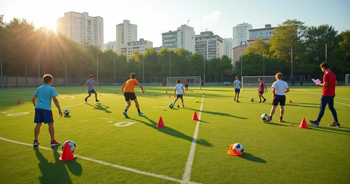 Estação de treino com meninos em rodízio 