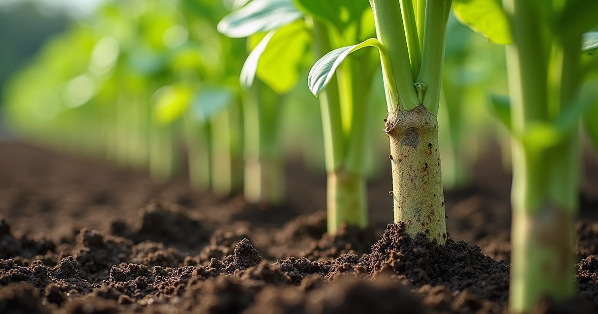 Estacas grossas de moringa enraizando em solo úmido com brotos verdes emergindo