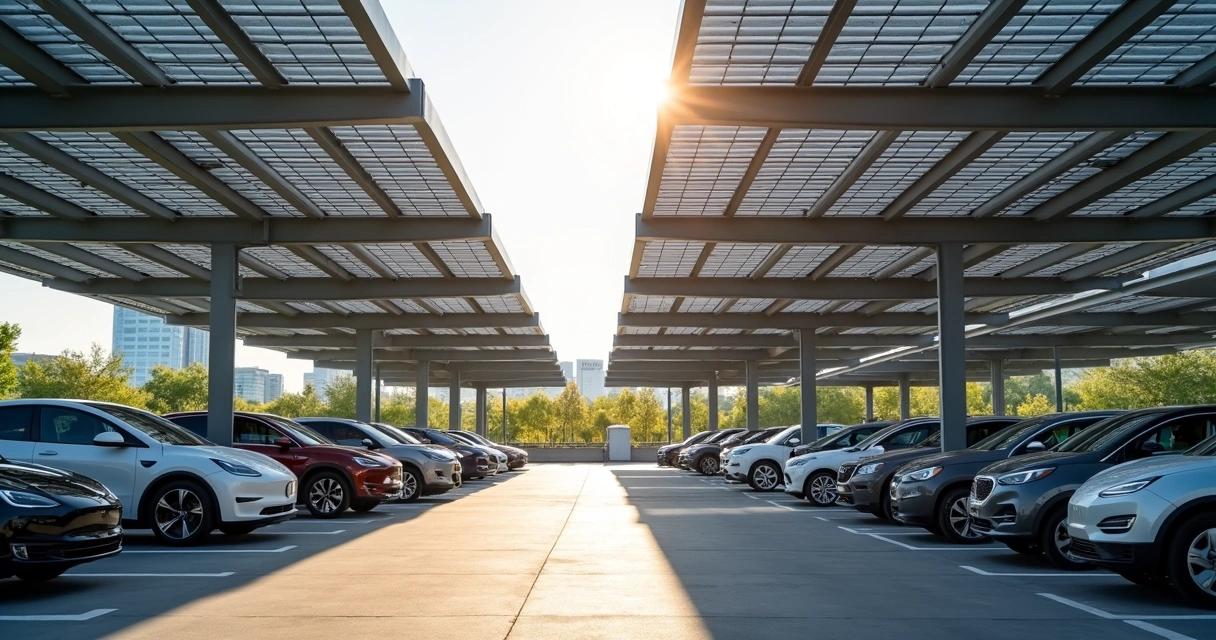 Cobertura de estacionamento solar com estrutura metálica
