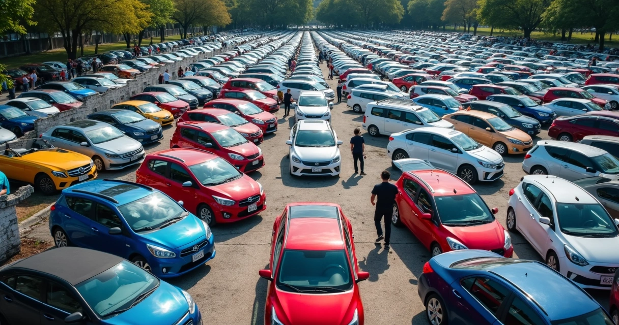 Estacionamento com carros populares alinhados 