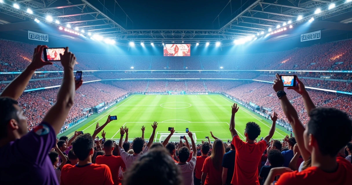 Torcida jovem e ativa em um estádio digital da Kings League 