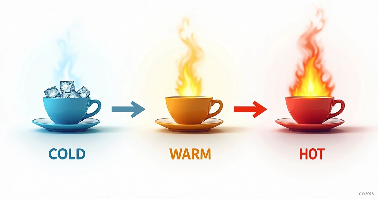 Gráfico visual representando estágios frio, morno e quente dos leads 