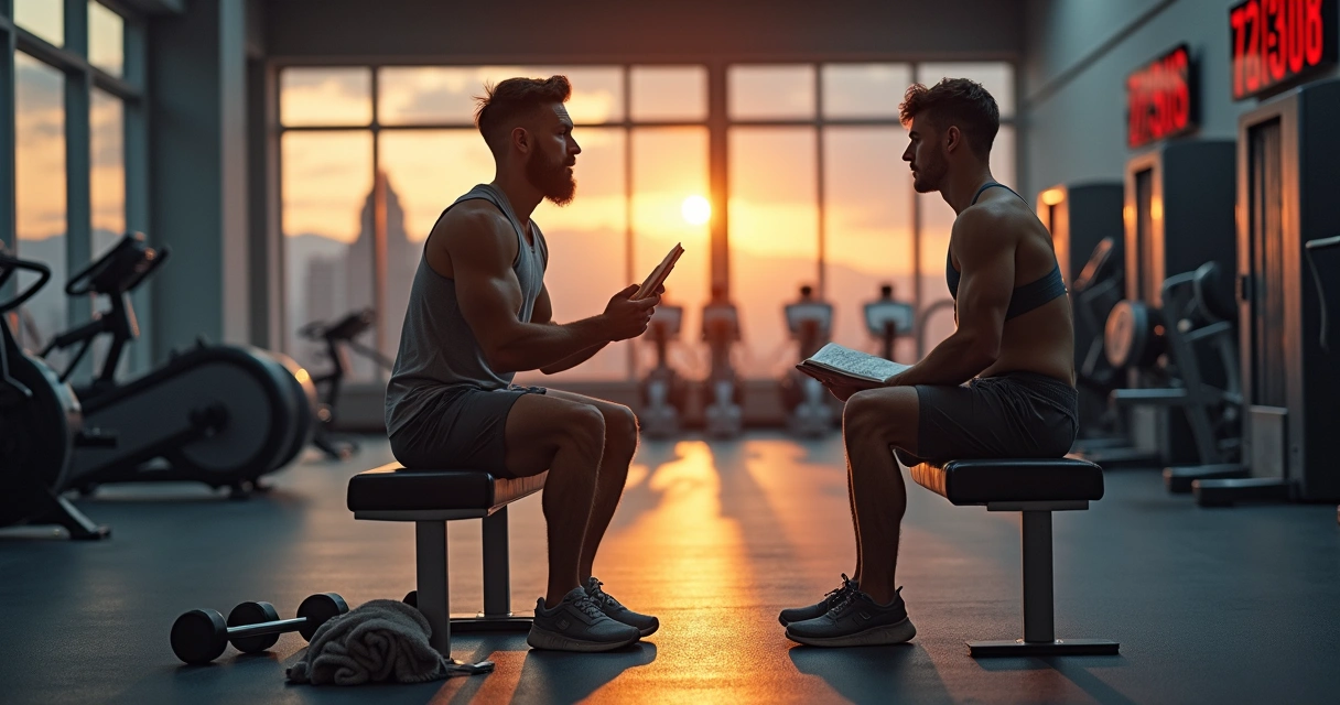 Atleta encarando anotações de treino sem progresso na academia 