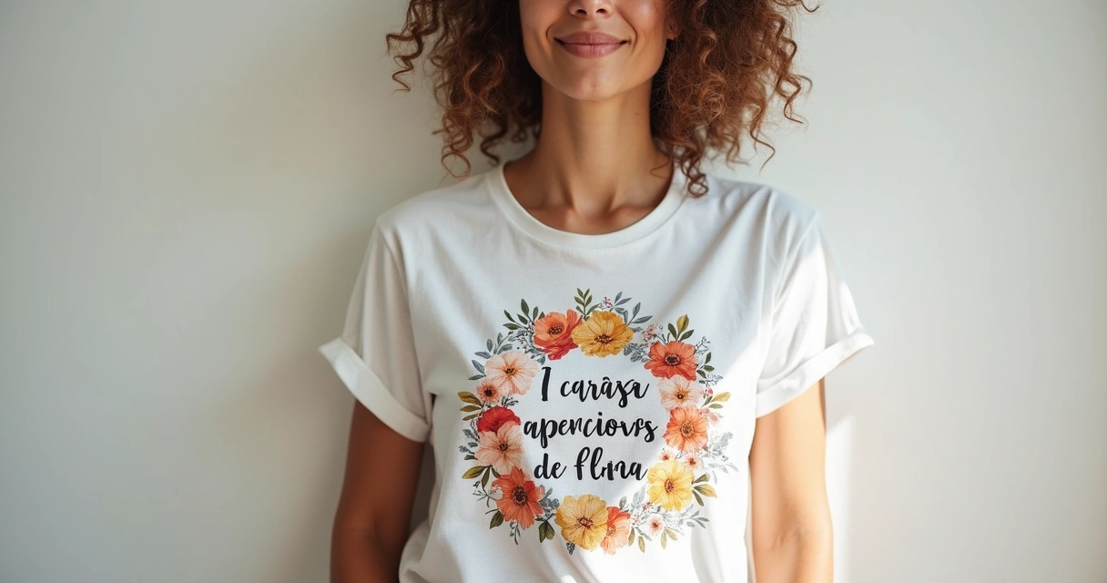Camiseta personalizada para Dia das Mães com estampa colorida de flores e dizeres 