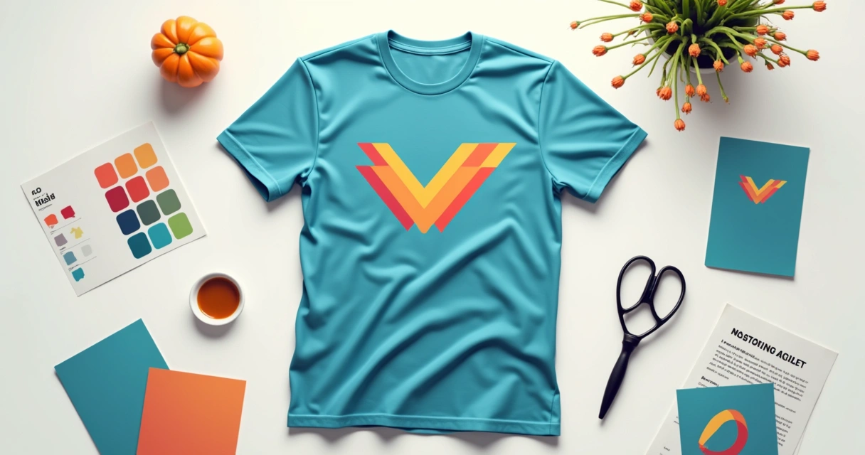 Camiseta personalizada com logo grande de empresa em destaque, fundo neutro 