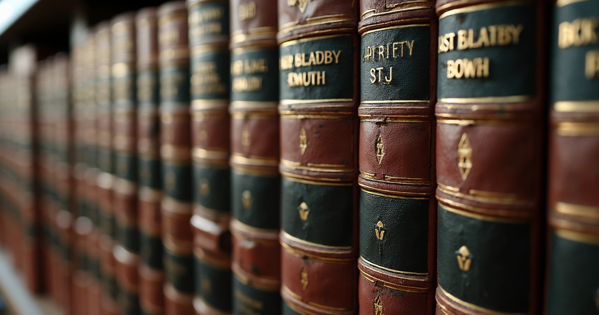 Estante com livros de direito usados em estudos sobre o STJ. 