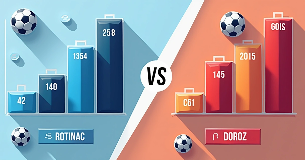 Gráficos de barras comparativos de desempenho de dois times de futebol 