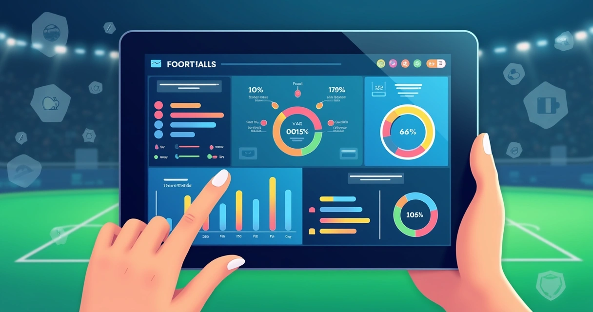 Tela exibindo gráficos estatísticos de jogos de futebol com VAR 