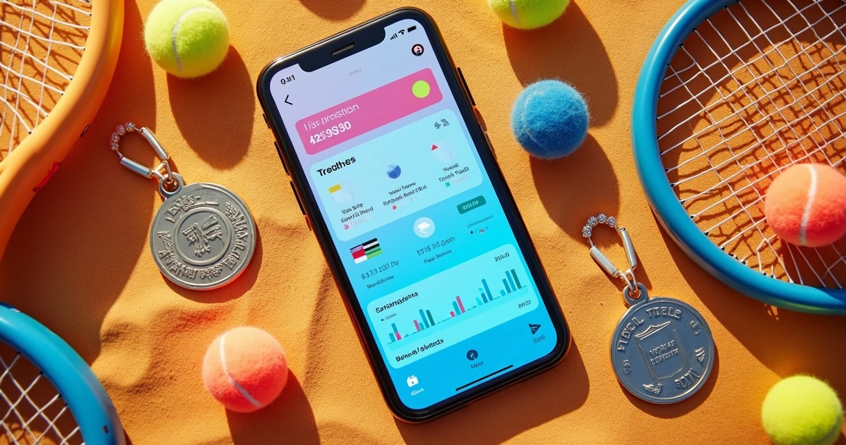 Estatísticas detalhadas de jogos exibidas em um app de beach tennis 