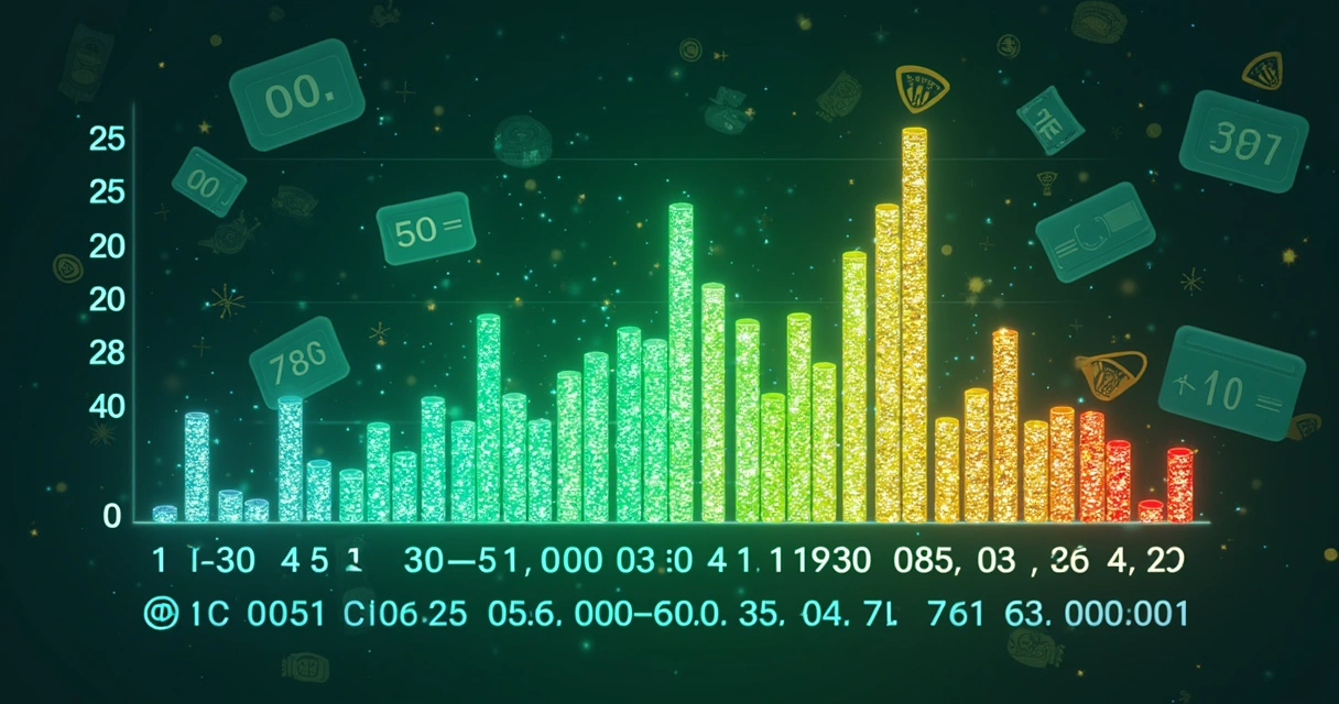 Gráfico colorido mostrando frequência dos números sorteados na Lotofácil 