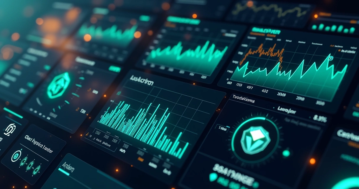 Dashboard com gráficos coloridos e estatísticas de criptomoedas 