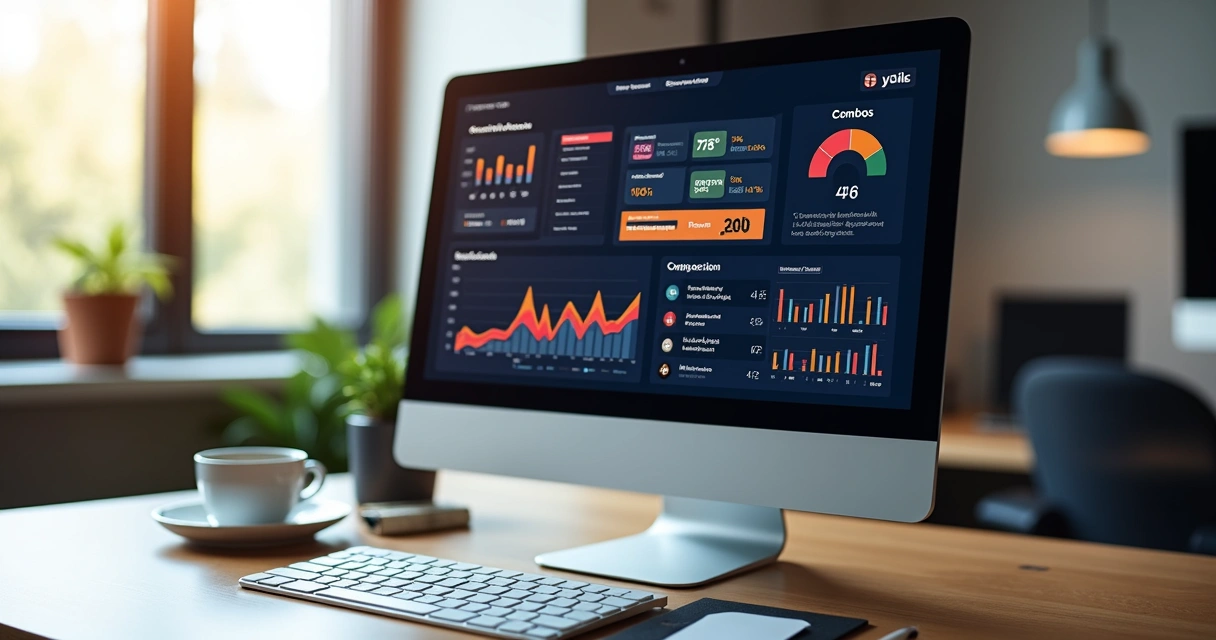 Relatório de vendas e combos em tela de computador 