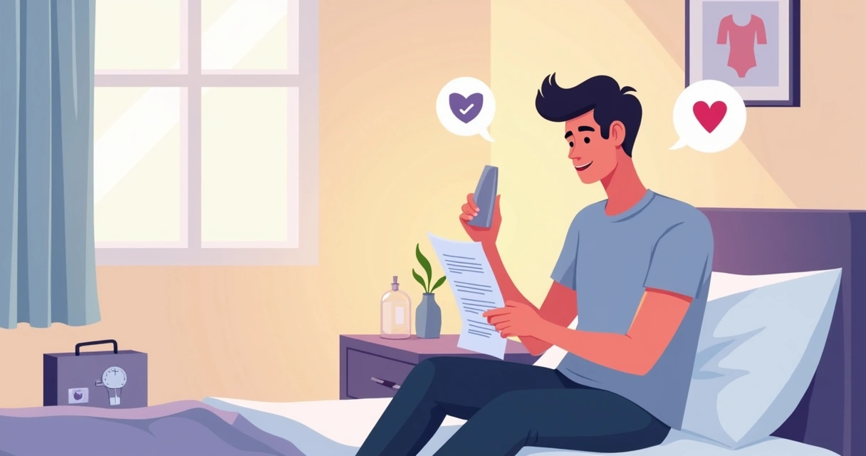 Ilustração de homem escolhendo estimulador masculino com foco em uso seguro e consentido 