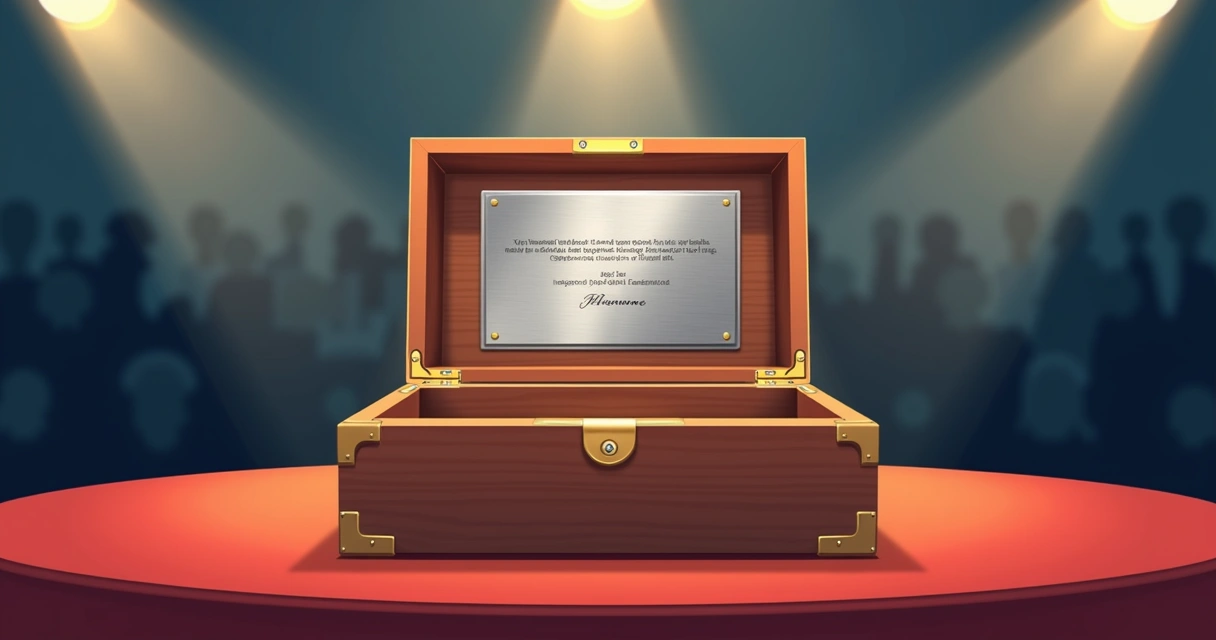 Estojo de madeira aberta com placa de aço inox gravada em cerimônia formal 