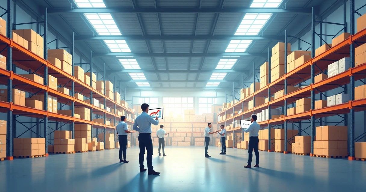 Prateleiras cheias de produtos diversos organizados em estoque de empresa 