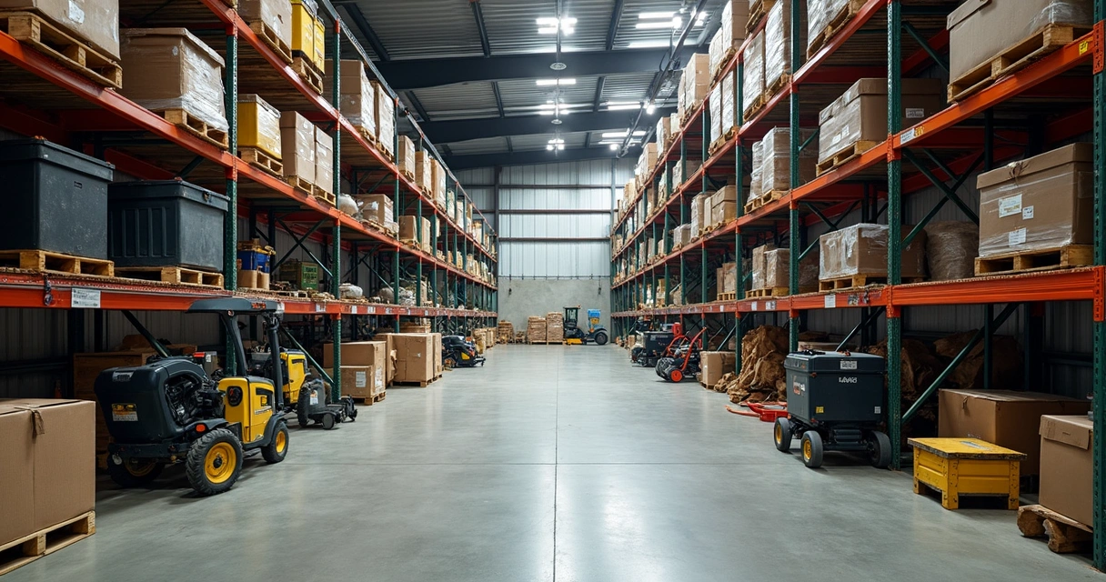 Equipamentos parados em um galpão sem uso 