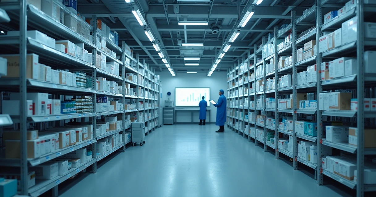 Ambiente de estoque de medicamentos com vários sensores e luz artificial