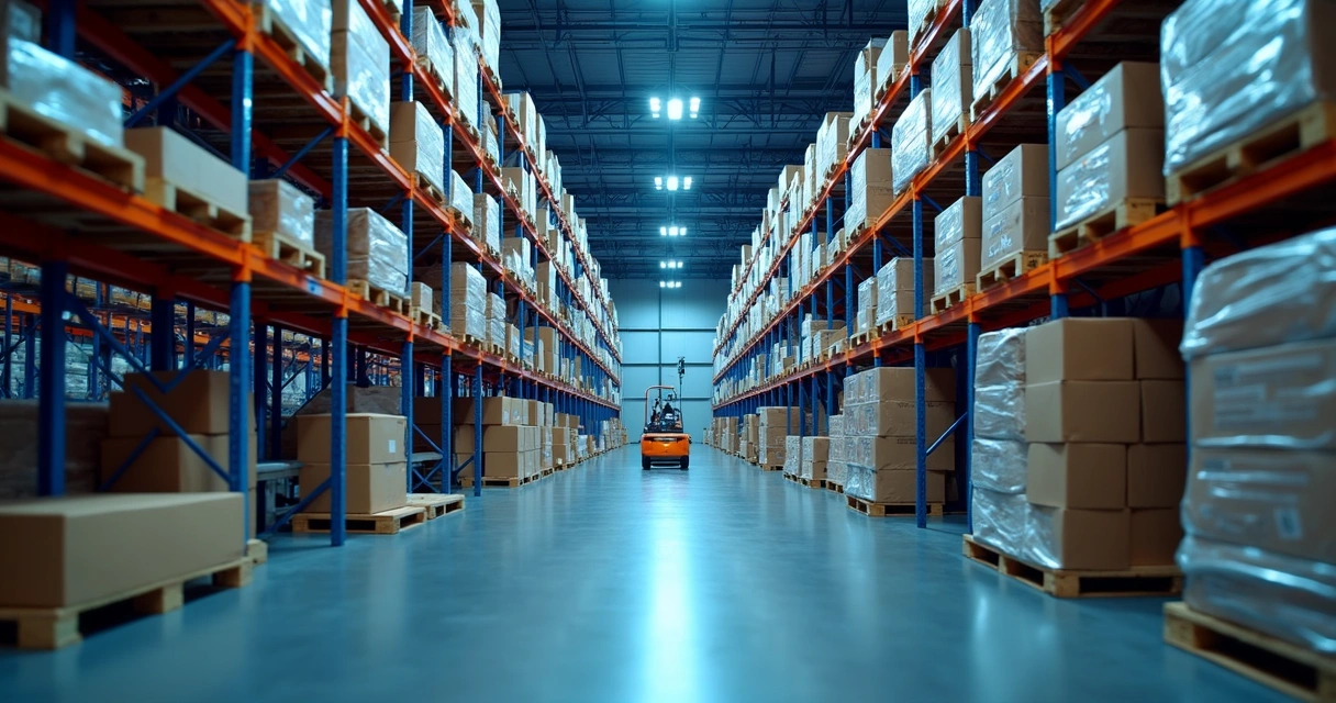 Prateleiras organizadas com produtos e sensores de IA 