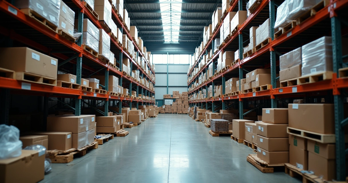 Prateleiras de estoque em armazém industrial de médio porte 
