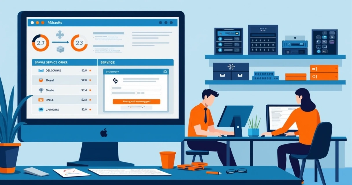 Tela com estoque integrado a ordem de serviço para assistência técnica