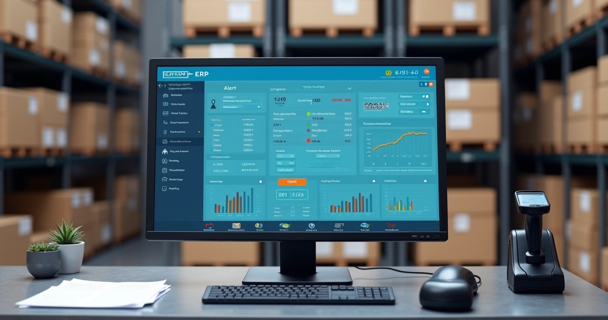 Sistema ERP moderno exibindo controle de estoque automatizado 