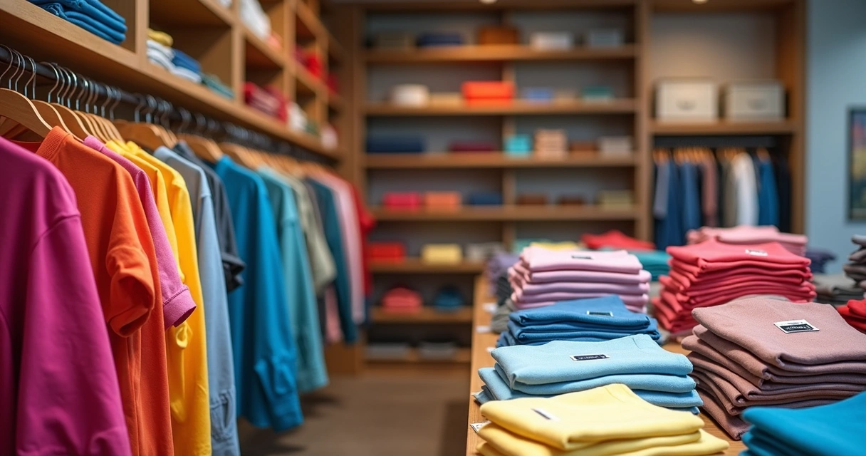 Roupas organizadas em prateleiras de loja de moda 