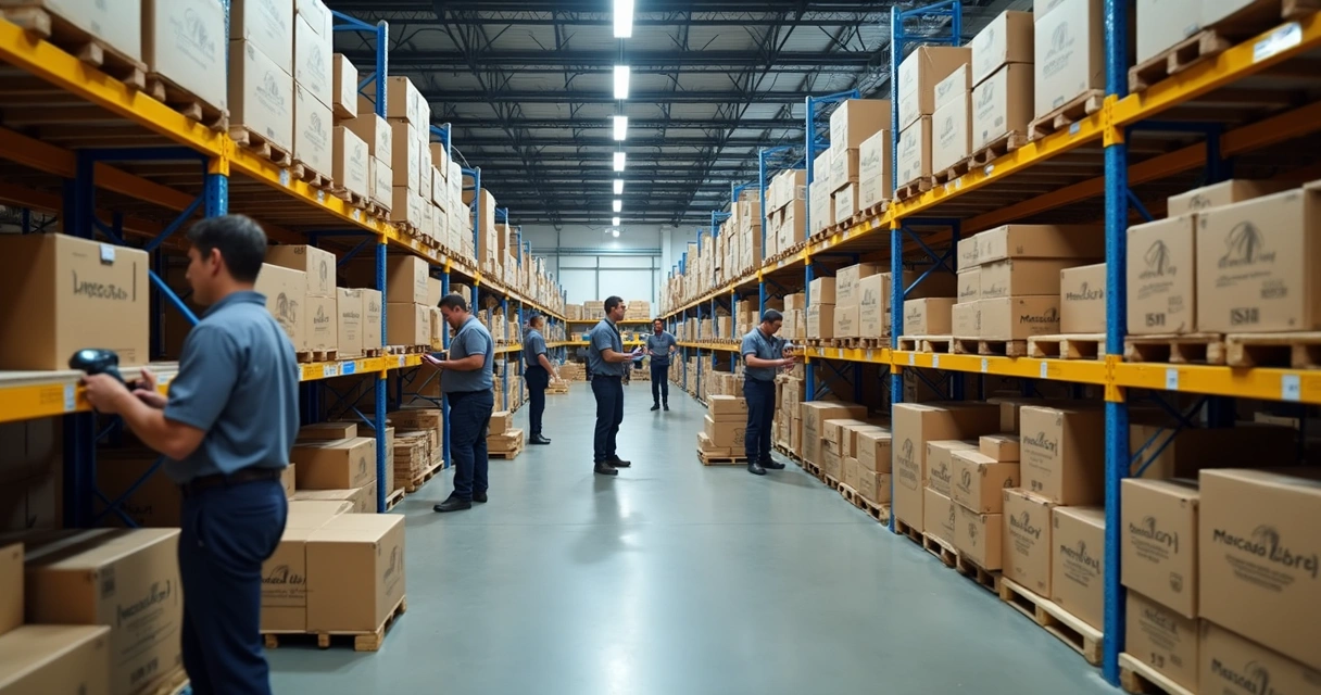 Produtos organizados em prateleiras de centro de distribuição