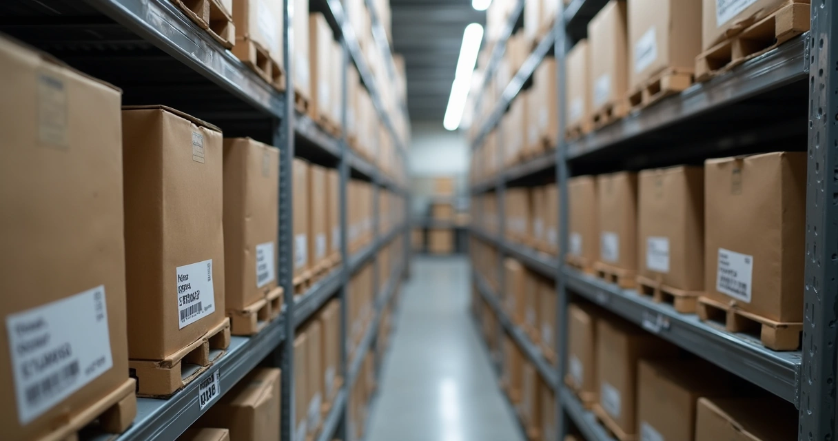 Estoque de microempresa organizado com etiquetas visíveis 