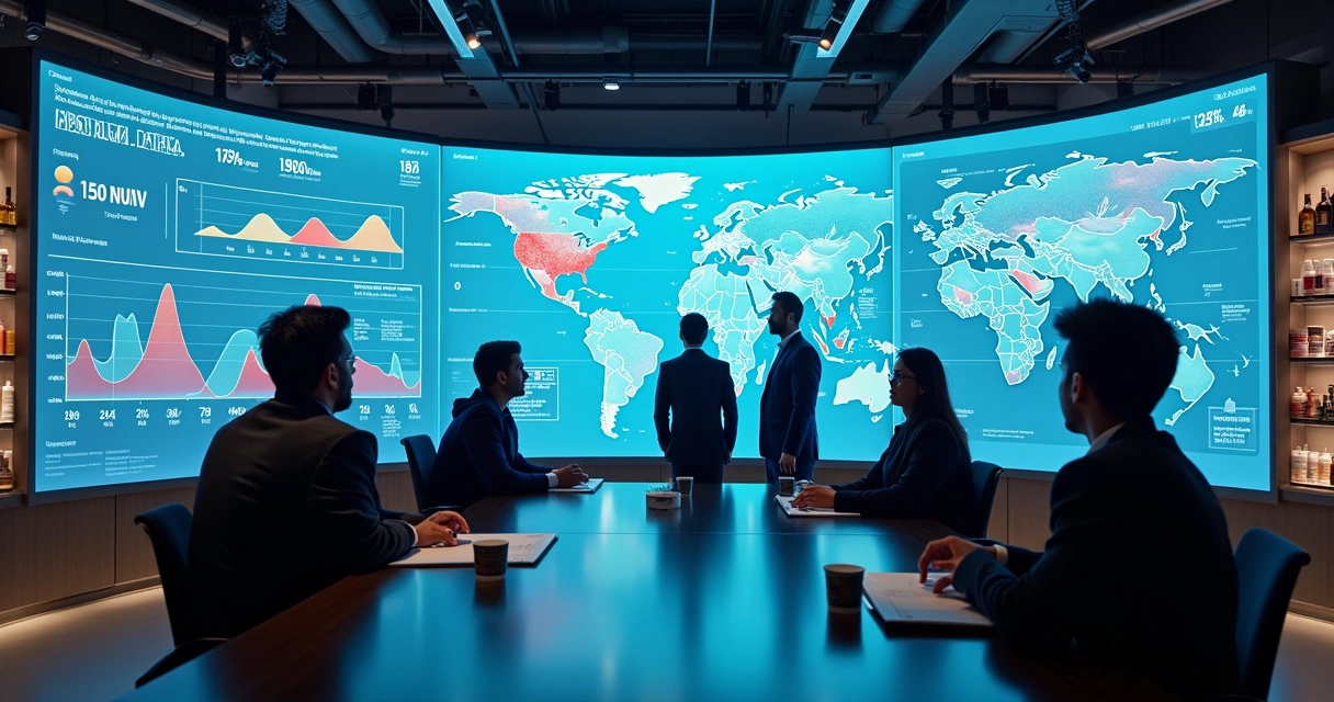 Equipe de varejo analisando painel digital de previsão de demanda por inteligência artificial 