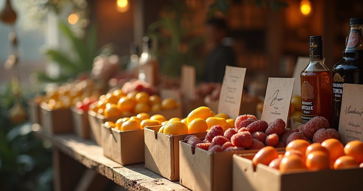 Caixas, embalagens e produtos organizados em prateleiras de estoque
