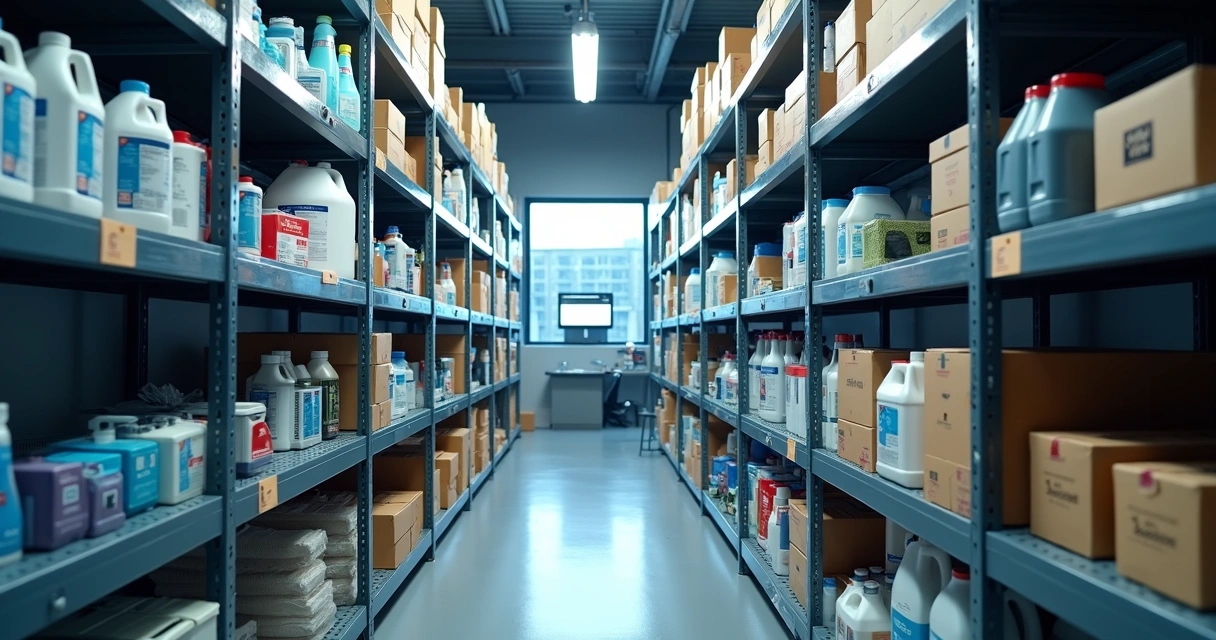 Estojo de empresa organizado com produtos de limpeza 