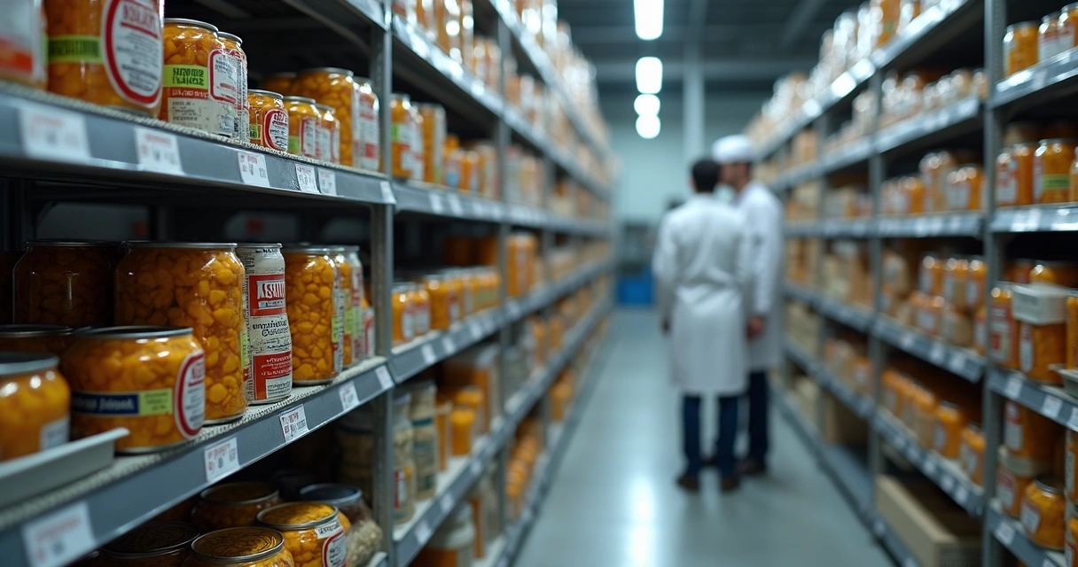 Setor de estoque com alimentos isolados e sinalização de produto não conforme 