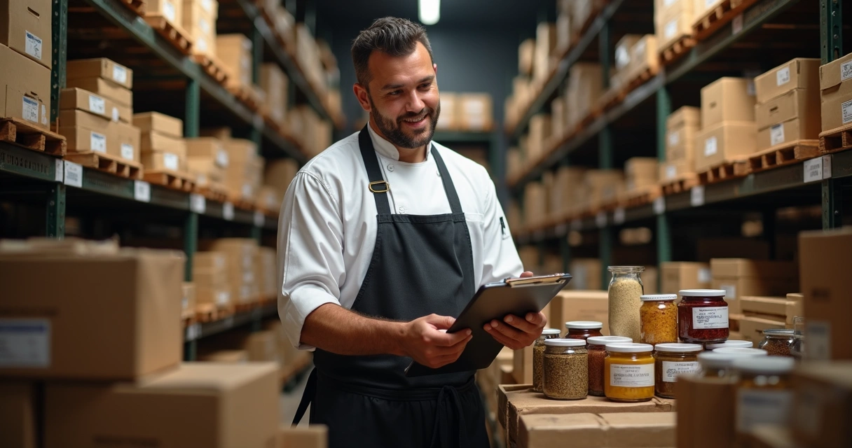 Funcionário conferindo estoque em restaurante 