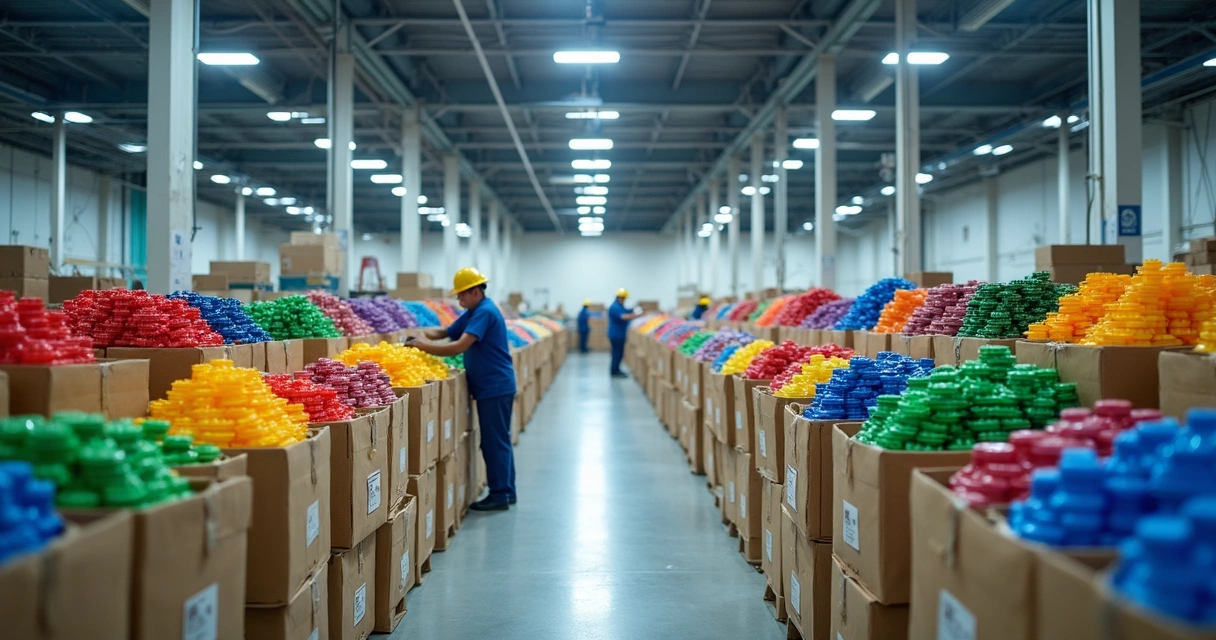 Processo de estocagem de tampas plásticas em indústria 