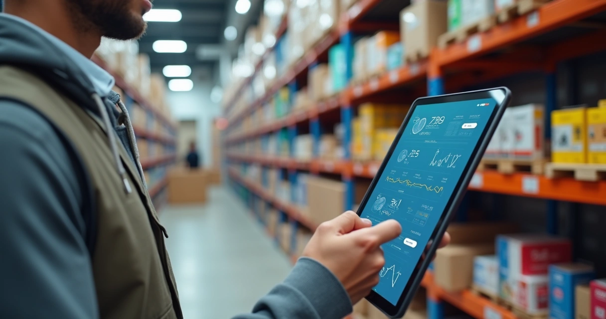 Gestor conferindo estoque em tablet em loja de varejo 