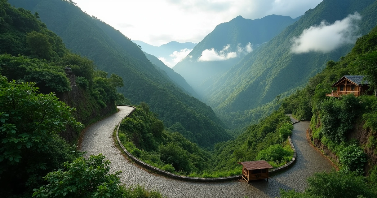 Curvas sinuosas da Estrada da Graciosa atravessando Mata Atlântica exuberante 