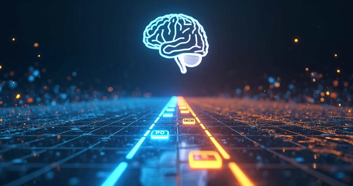 Estrada digital mostrando rota longa e atalho para decisões em projetos de IA 