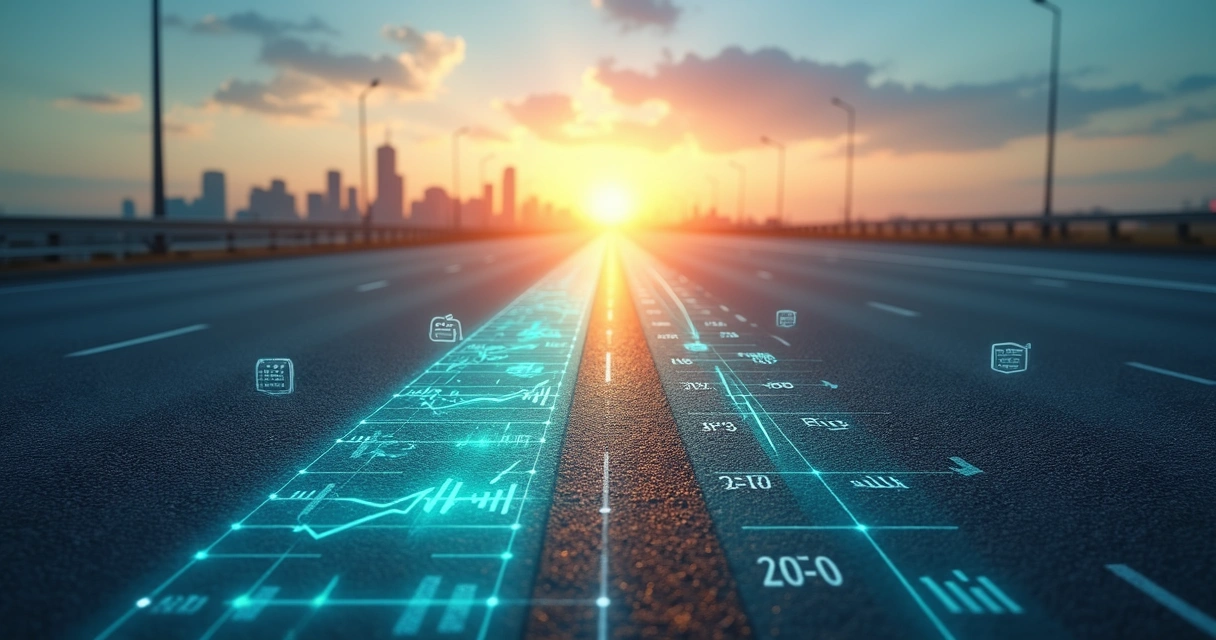 Estrada se transformando em planilha de fluxo de caixa avançando para horizonte urbano 