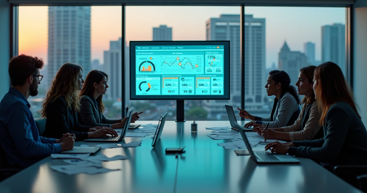 Equipe de marketing e vendas analisando painel de contas estratégicas em estratégia ABM B2B 