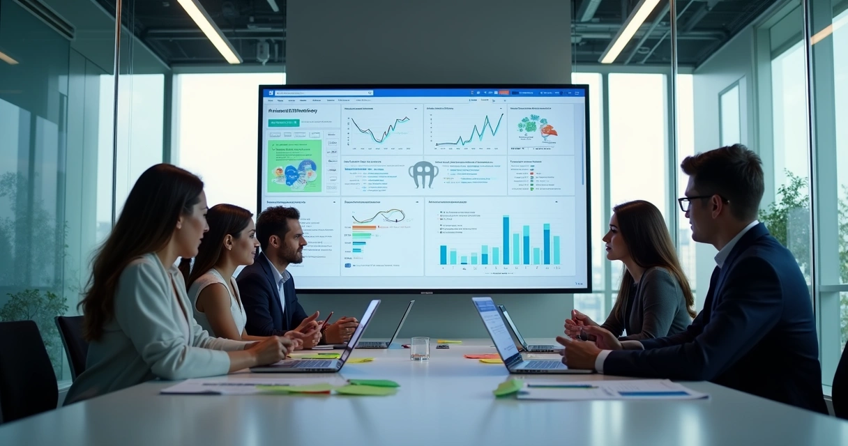 Equipe reunida discutindo estratégias avançadas de marketing digital 