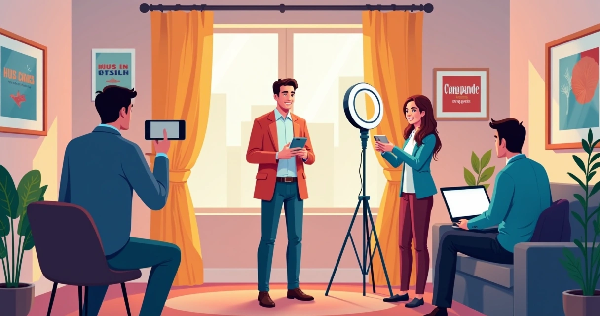 Candidato grava vídeo para redes sociais com equipe de apoio