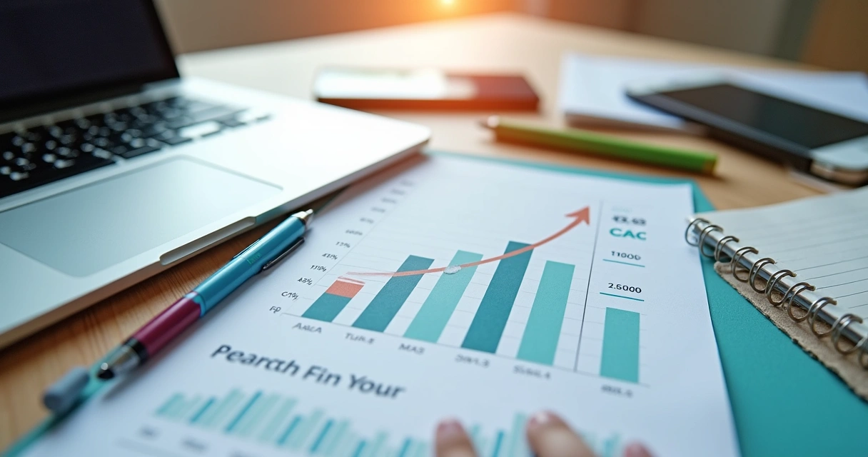 Gráfico de crescimento e notas de estratégia financeira 